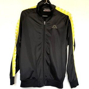 Kappa Full Zip Jersey Jacket Medium Mock Neck Black Arm Logo Fleece Lined